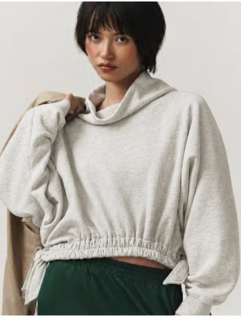 Daily Practice Anthropologie Oatmeal Funnel Neck Sweatshirt Side Tie Pullover
